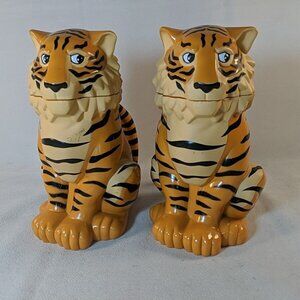 Ringling Brothers Circus Barnum Bailey 2 Tiger Mugs Cups Vintage orange w/ lids